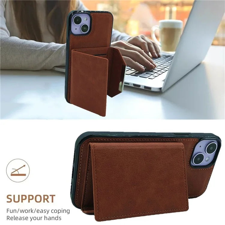 For iPhone 13 Case PU+TPU Kickstand Phone Cover Detachable Card Bag