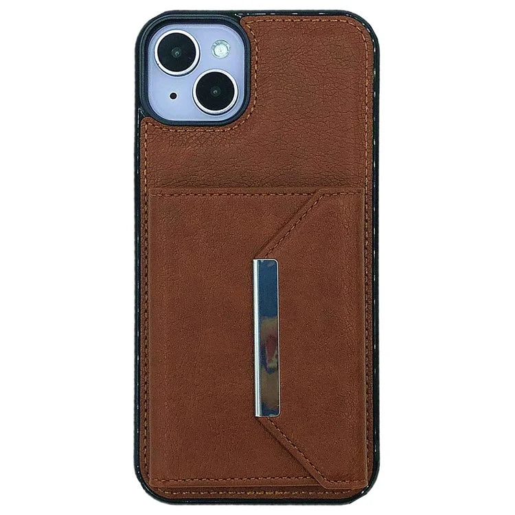 For iPhone 13 Case PU+TPU Kickstand Phone Cover Detachable Card Bag