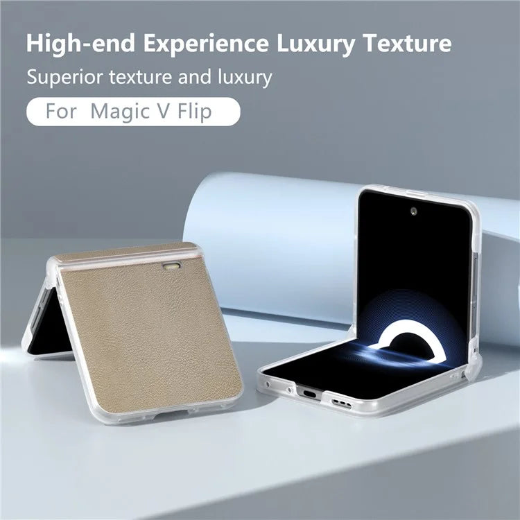 For Honor Magic V Flip 5G Case Hinge Protection Leather+PC Phone Cover Matte Edge