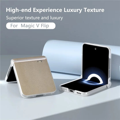 For Honor Magic V Flip 5G Case Hinge Protection Leather+PC Phone Cover Matte Edge