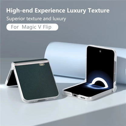 For Honor Magic V Flip 5G Case Hinge Protection Leather+PC Phone Cover Matte Edge