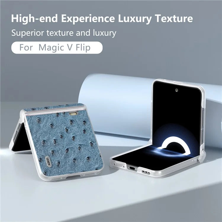 ABEEL For Honor Magic V Flip 5G Case Genuine Cow Leather+PC Phone Cover Hinge Protection