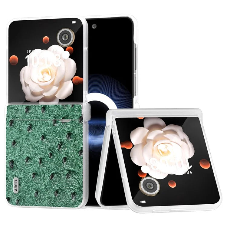 ABEEL For Honor Magic V Flip 5G Case Genuine Cow Leather+PC Phone Cover Hinge Protection