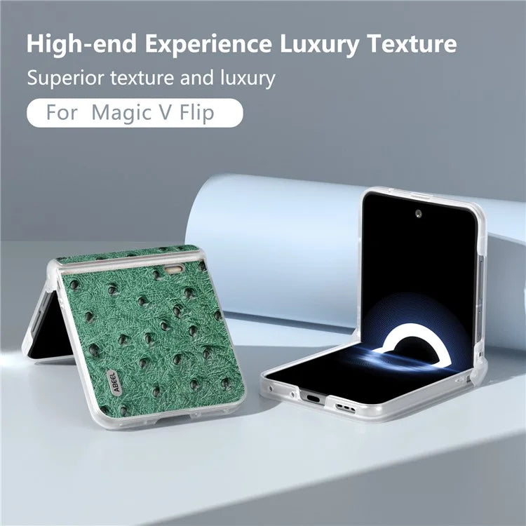 ABEEL For Honor Magic V Flip 5G Case Genuine Cow Leather+PC Phone Cover Hinge Protection