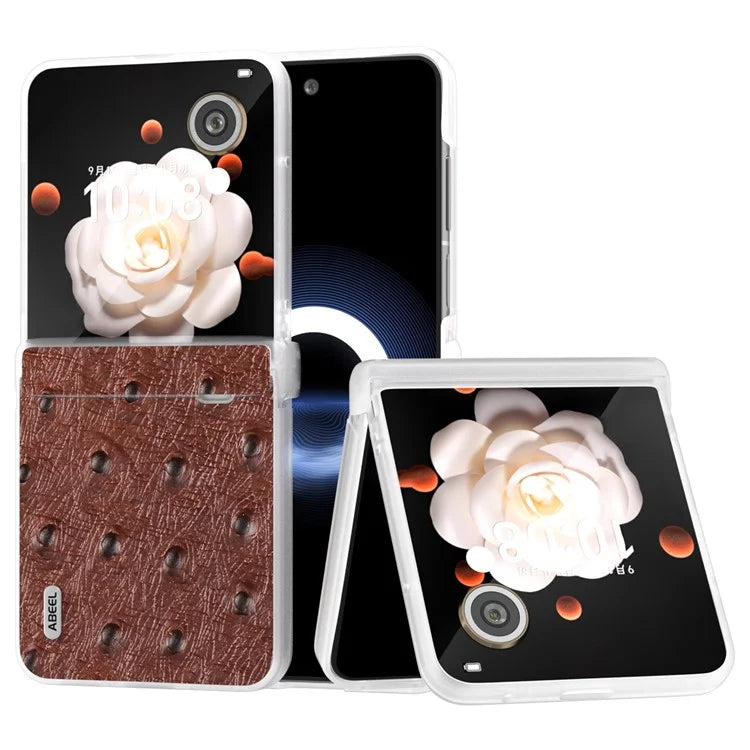 ABEEL For Honor Magic V Flip 5G Case Genuine Cow Leather+PC Phone Cover Hinge Protection