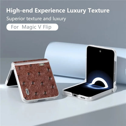 ABEEL For Honor Magic V Flip 5G Case Genuine Cow Leather+PC Phone Cover Hinge Protection