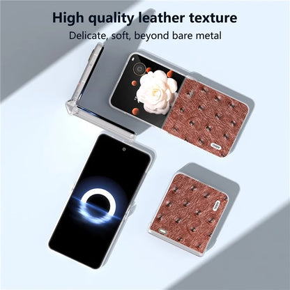 ABEEL For Honor Magic V Flip 5G Case Genuine Cow Leather+PC Phone Cover Hinge Protection