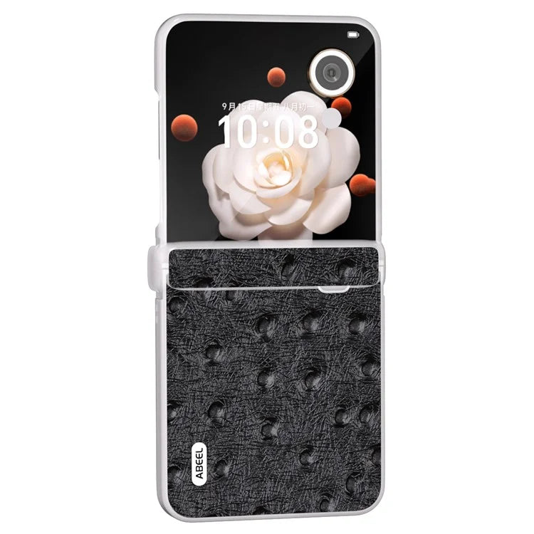 ABEEL For Honor Magic V Flip 5G Case Genuine Cow Leather+PC Phone Cover Hinge Protection