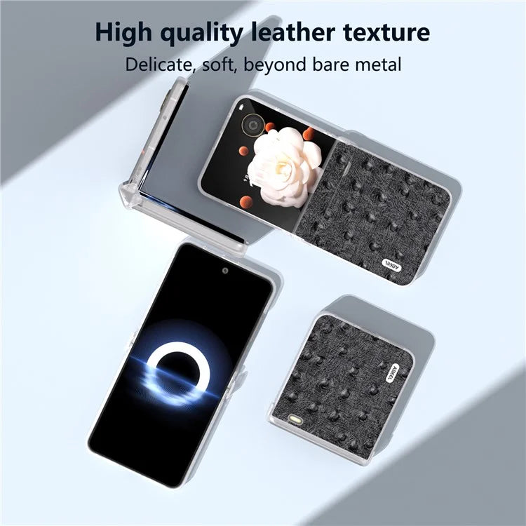 ABEEL For Honor Magic V Flip 5G Case Genuine Cow Leather+PC Phone Cover Hinge Protection