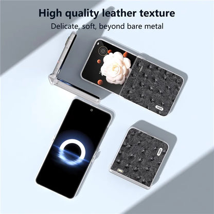 ABEEL For Honor Magic V Flip 5G Case Genuine Cow Leather+PC Phone Cover Hinge Protection