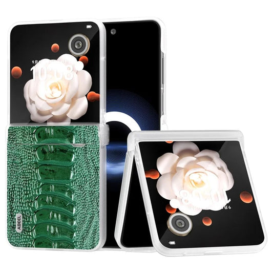 ABEEL For Honor Magic V Flip 5G Case Hinge Protection Genuine Cow Leather Back Cover Crocodile Texture