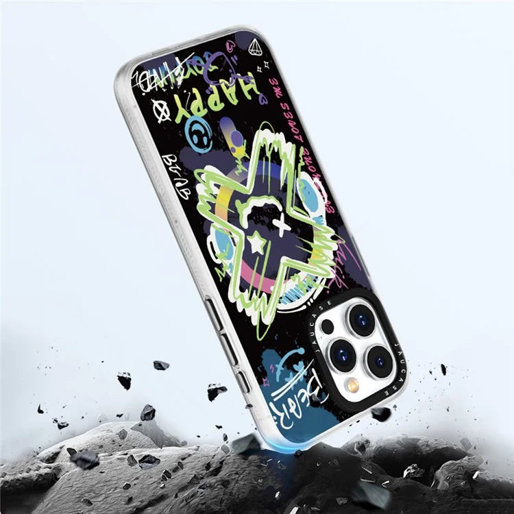 JAUCASE For iPhone 15 Pro Max Case Graffiti Pattern PC+TPU Phone Back Cover Compatible with MagSafe