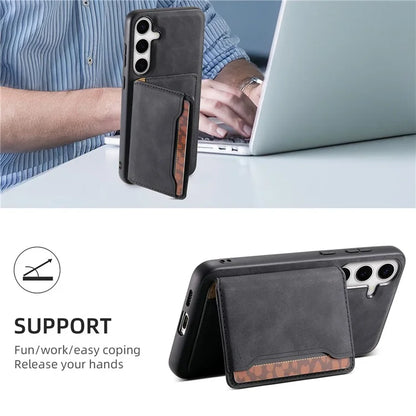 DENIOR D13 For Samsung Galaxy S24+ Retro Phone Case with Card Holder Detachable Strong Magnetic
