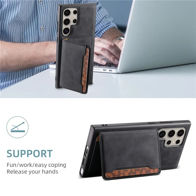 DENIOR D13 For Samsung Galaxy S24 Ultra Case Detachable Magnetic Leather Back Cover with Card Slots