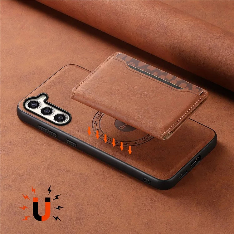 DENIOR D13 For Samsung Galaxy S23+ Case Leather + PC + TPU Phone Cover with Detachable Card Holder