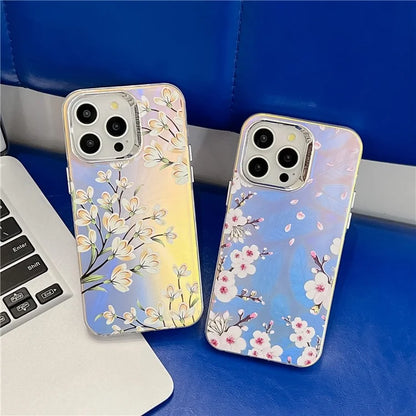 For iPhone 13 Pro Case Flower Pattern Laser Texture Electroplated Anti-scratch Phone Cover8