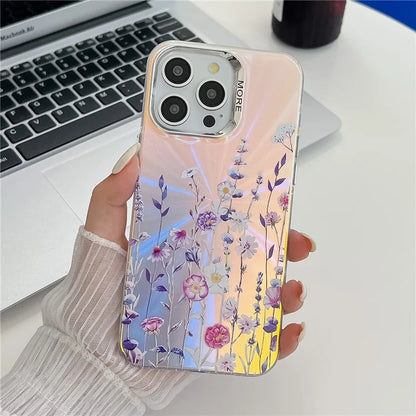 For iPhone 13 Pro Max Case Flower Pattern Electroplated Shockproof Phone Back Cover