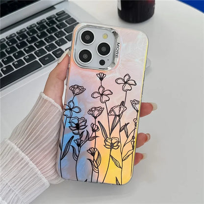 For iPhone 13 Pro Max Case Flower Pattern Electroplated Shockproof Phone Back Cover
