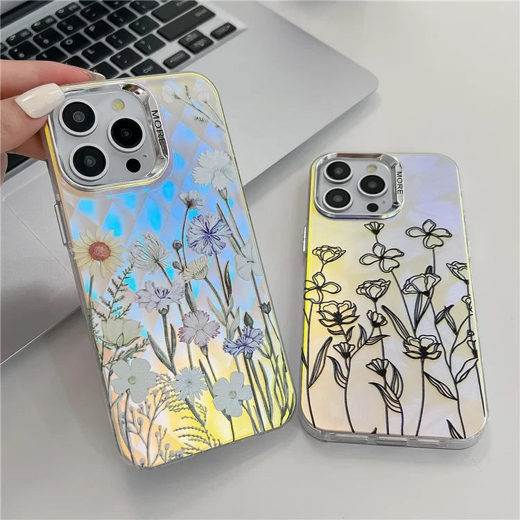 For iPhone 13 Pro Max Case Flower Pattern Electroplated Shockproof Phone Back Cover