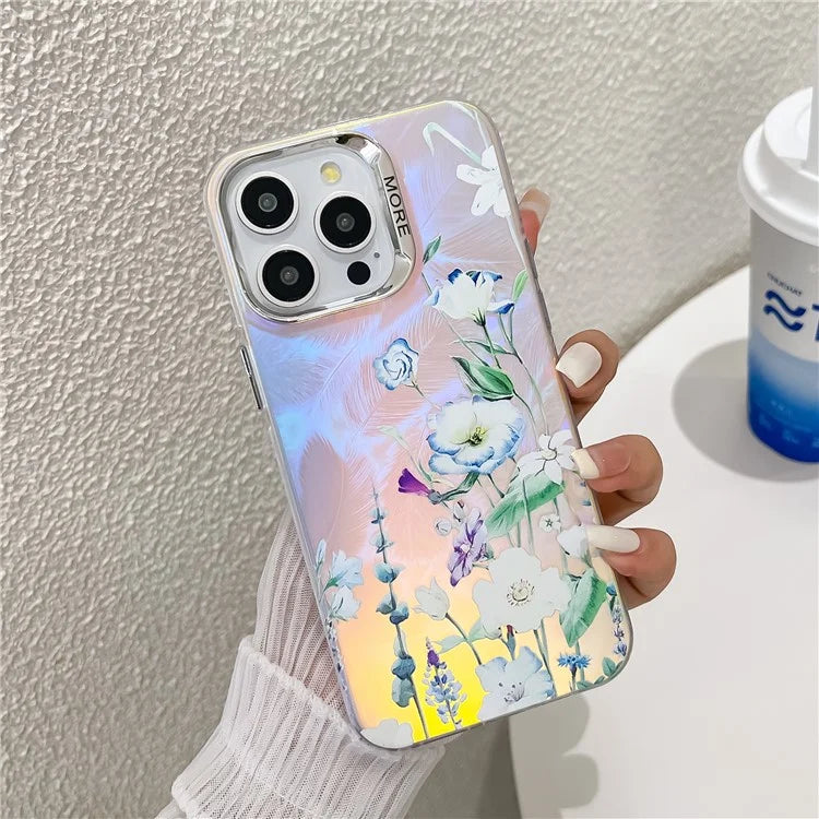 For iPhone 13 Pro Max Case Flower Pattern Electroplated Shockproof Phone Back Cover