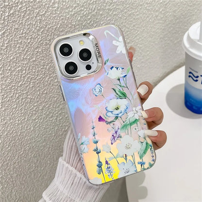For iPhone 13 Pro Max Case Flower Pattern Electroplated Shockproof Phone Back Cover