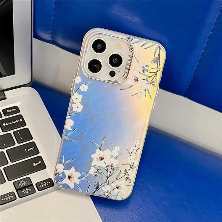 For iPhone 13 Pro Max Case Flower Pattern Electroplated Shockproof Phone Back Cover6