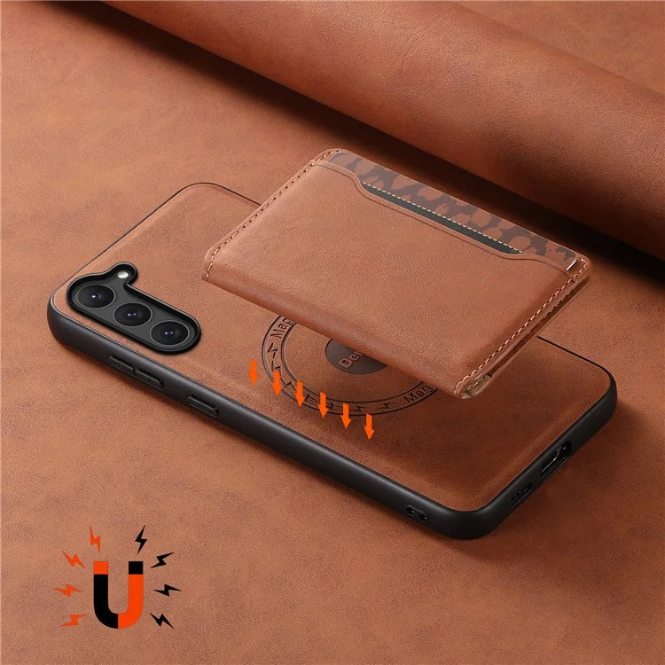 DENIOR D13 For Samsung Galaxy S23 Case Detachable Card Bag Leather+PC+TPU Phone Cover