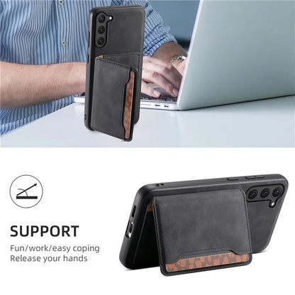 DENIOR D13 For Samsung Galaxy S23 Case Detachable Card Bag Leather+PC+TPU Phone Cover