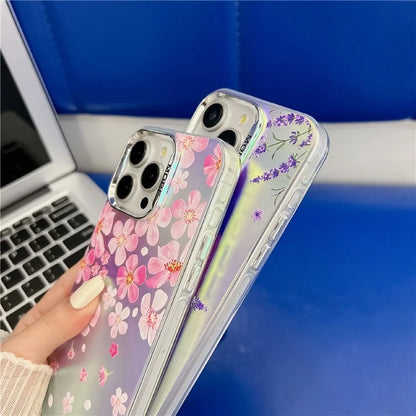 For iPhone 14 Pro Case Flower Pattern Electroplated Laser Texture Mobile Phone Cover8