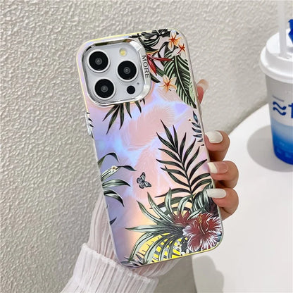 For iPhone 14 Pro Max Case Stylish Flower Pattern Electroplated Anti-drop Phone Cover2