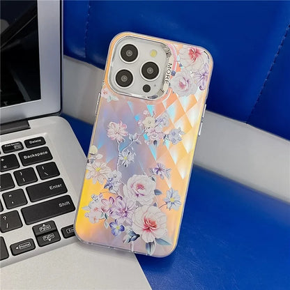 For iPhone 14 Pro Max Case Stylish Flower Pattern Electroplated Anti-drop Phone Cover5