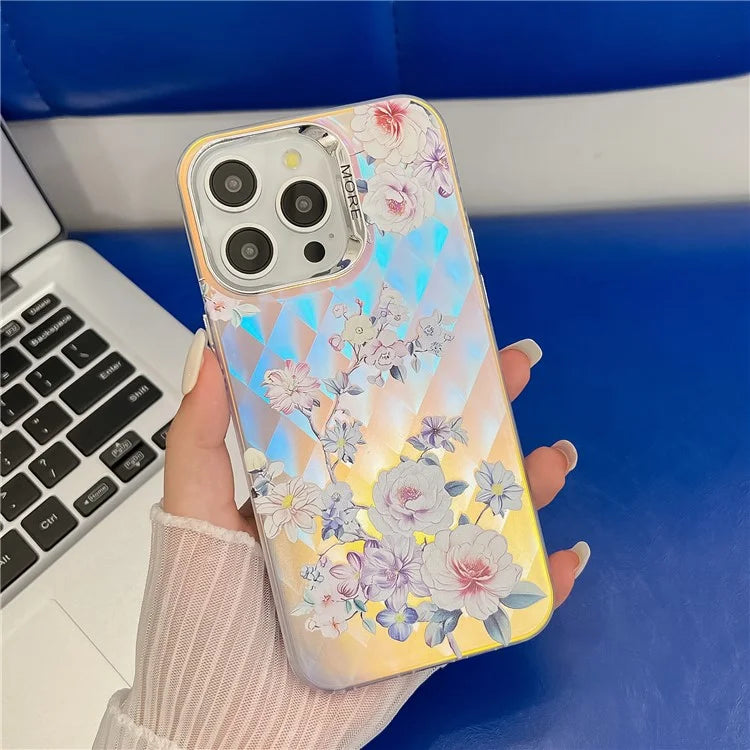 For iPhone 14 Pro Max Case Stylish Flower Pattern Electroplated Anti-drop Phone Cover5