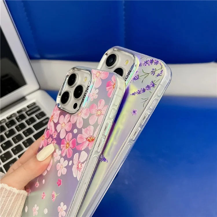 For iPhone 14 Pro Max Case Stylish Flower Pattern Electroplated Anti-drop Phone Cover5