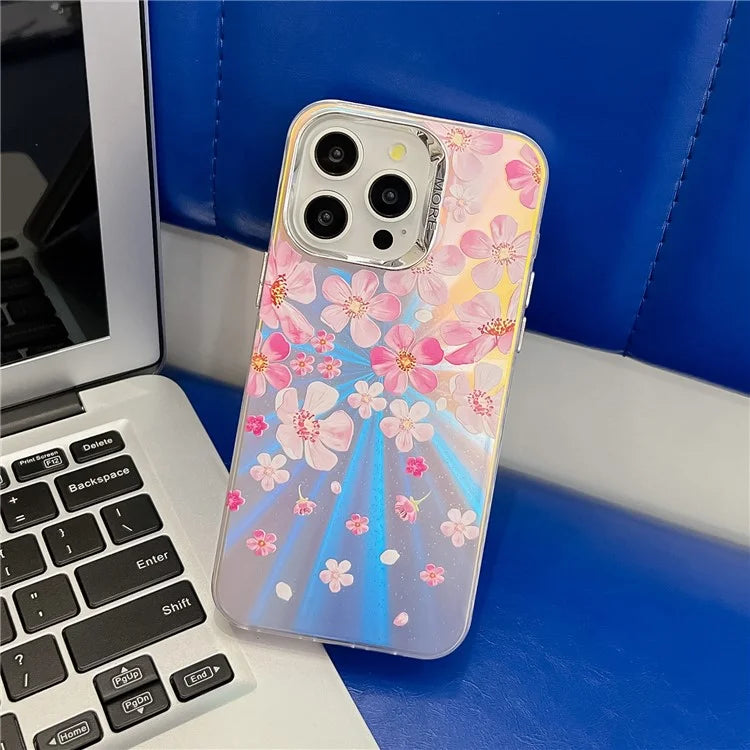For iPhone 14 Pro Max Case Stylish Flower Pattern Electroplated Anti-drop Phone Cover3