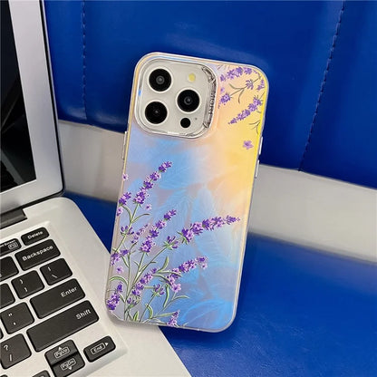 For iPhone 14 Pro Max Case Stylish Flower Pattern Electroplated Anti-drop Phone Cover4