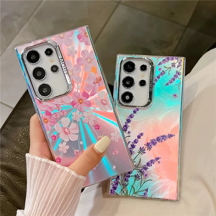 For Samsung Galaxy S23 Ultra Case Flower Pattern Electroplated Laser Texture Mobile Phone Cover3
