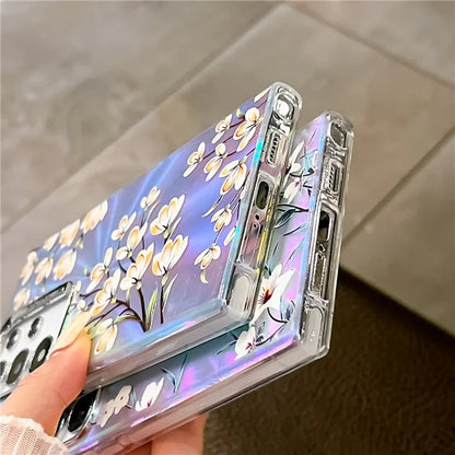 For Samsung Galaxy S23 Ultra Case Flower Pattern Electroplated Laser Texture Mobile Phone Cover3