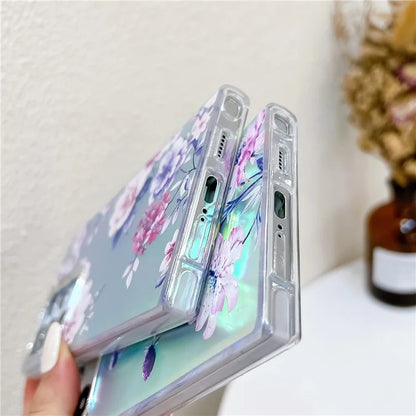 For Samsung Galaxy S22 Ultra 5G Slim Case Flower Pattern Electroplated Laser Effect Phone Cover1