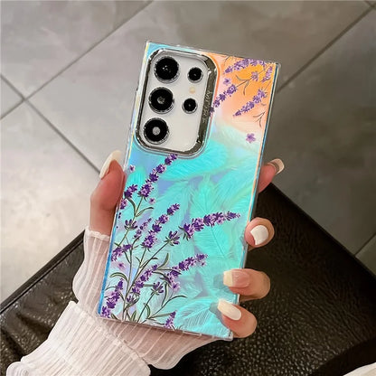 For Samsung Galaxy S22 Ultra 5G Slim Case Flower Pattern Electroplated Laser Effect Phone Cover4