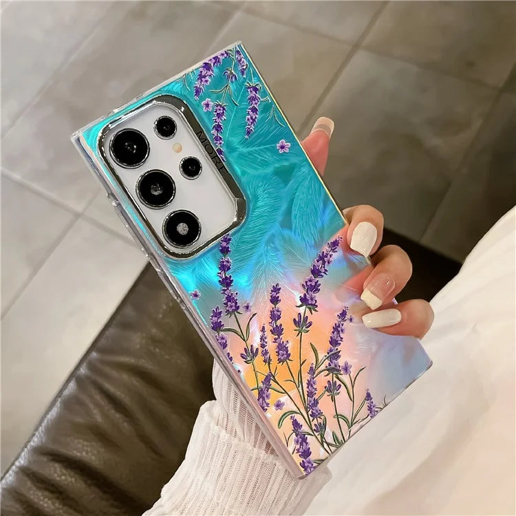 For Samsung Galaxy S22 Ultra 5G Slim Case Flower Pattern Electroplated Laser Effect Phone Cover4