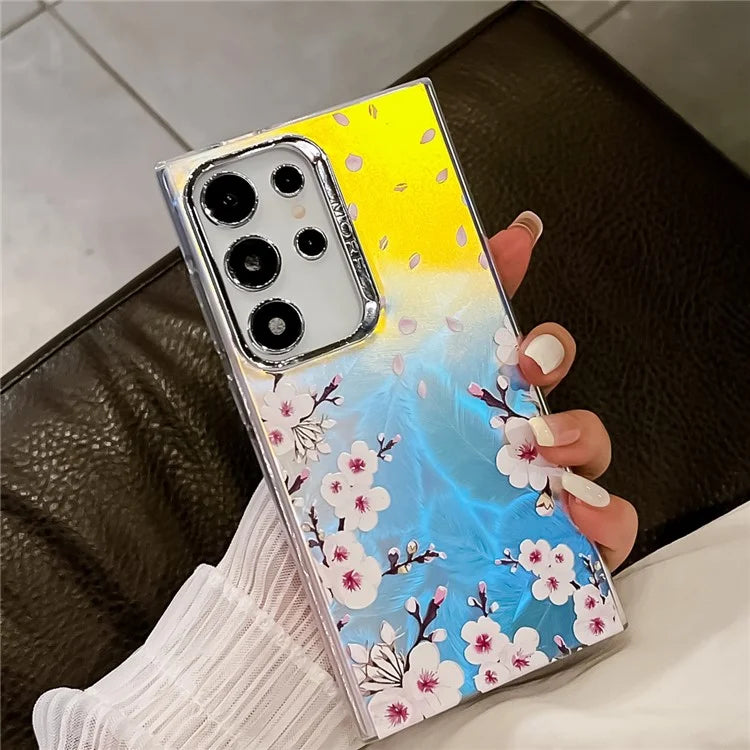 For Samsung Galaxy S22 Ultra 5G Slim Case Flower Pattern Electroplated Laser Effect Phone Cover8