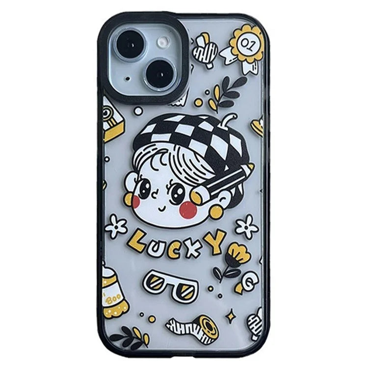 For iPhone 14 Plus Case Lucky Girl Pattern Acrylic Scratch Resistant Phone Cover