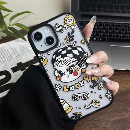For iPhone 15 Plus Case Lucky Girl Pattern Protective Hard Acrylic Back Cover