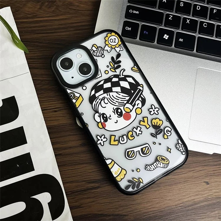 For iPhone 15 Plus Case Lucky Girl Pattern Protective Hard Acrylic Back Cover