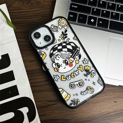 For iPhone 15 Plus Case Lucky Girl Pattern Protective Hard Acrylic Back Cover