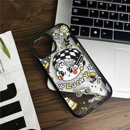 For iPhone 15 Plus Case Lucky Girl Pattern Protective Hard Acrylic Back Cover