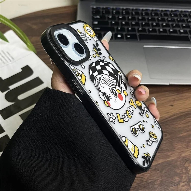 For iPhone 15 Plus Case Lucky Girl Pattern Protective Hard Acrylic Back Cover