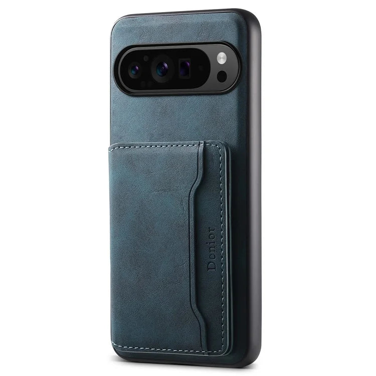 DENIOR D13 For Google Pixel 9 Pro / Pixel 9 Case Leather+PC+TPU Cover Phone Card Bag Kickstand