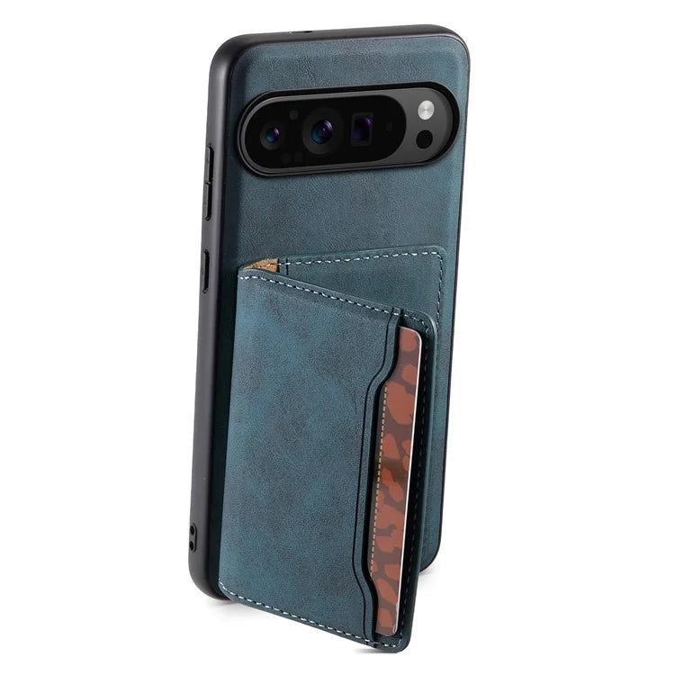 DENIOR D13 For Google Pixel 9 Pro / Pixel 9 Case Leather+PC+TPU Cover Phone Card Bag Kickstand