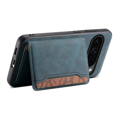 DENIOR D13 For Google Pixel 9 Pro / Pixel 9 Case Leather+PC+TPU Cover Phone Card Bag Kickstand